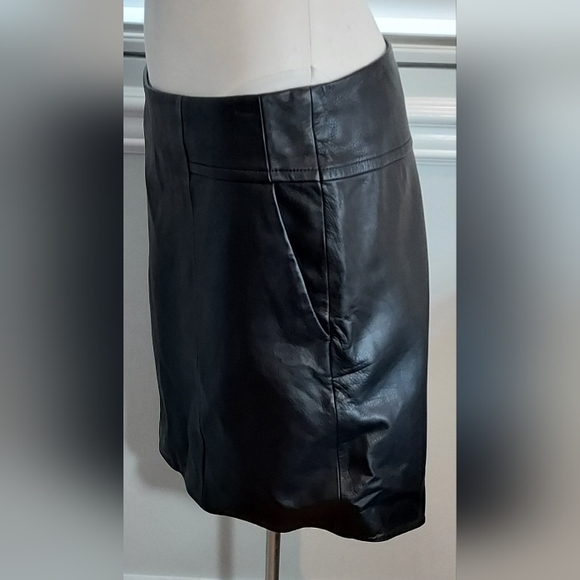 Theyskens' Theory Black Lined Calf Leather Skirt with Pockets NWOT - Picture 3 of 9
